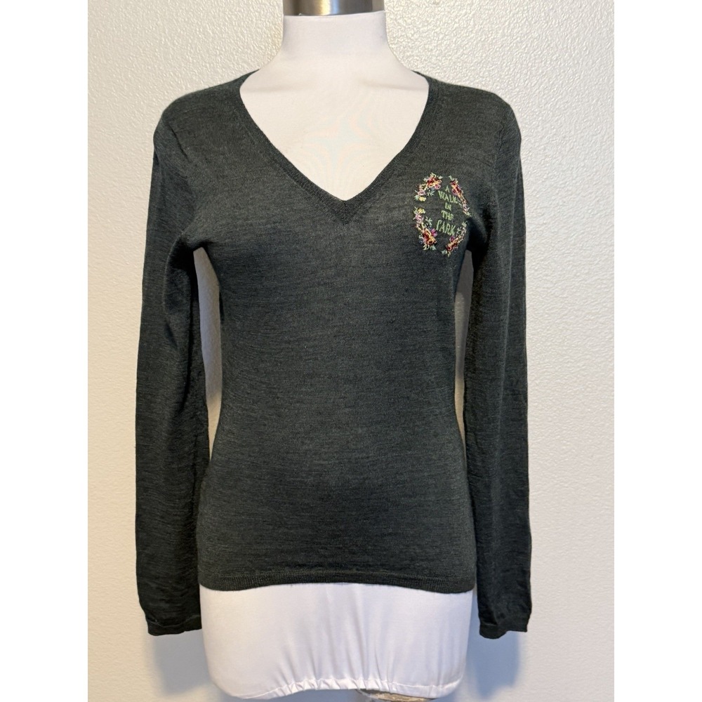 Paul Smith Black Label Wool Cashmere? Embroidered Women's V-Neck Sweater Size M